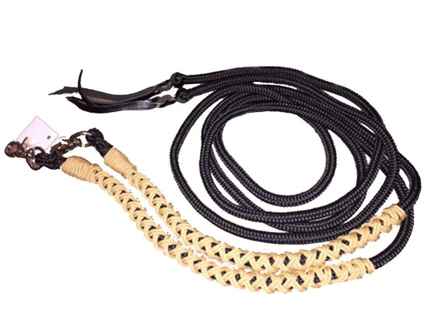CG HEUNETZE Rênes en corde Flavour noires avec tresse grise Western