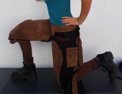 CG HEUNETZE Tablier Cordura avec garniture en cuir rembourré Long Camel
